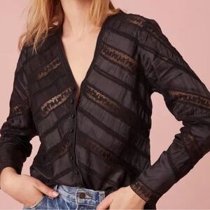 Black silk shirt with lace.  Love Shack Fancy.  Size 4.  Button down.